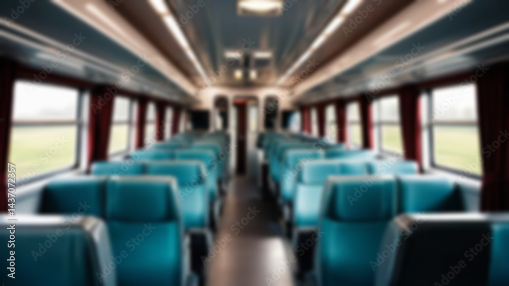 Fototapeta premium blurred train seats, interior inside a passenger train, economy class, with blurred train seats in the background