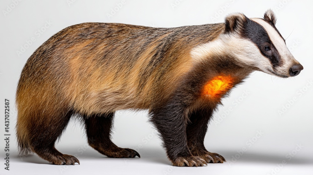 Fototapeta premium Badger with Glowing Effect on Chest in Artistic Studio Setting for Wildlife and Nature Projects