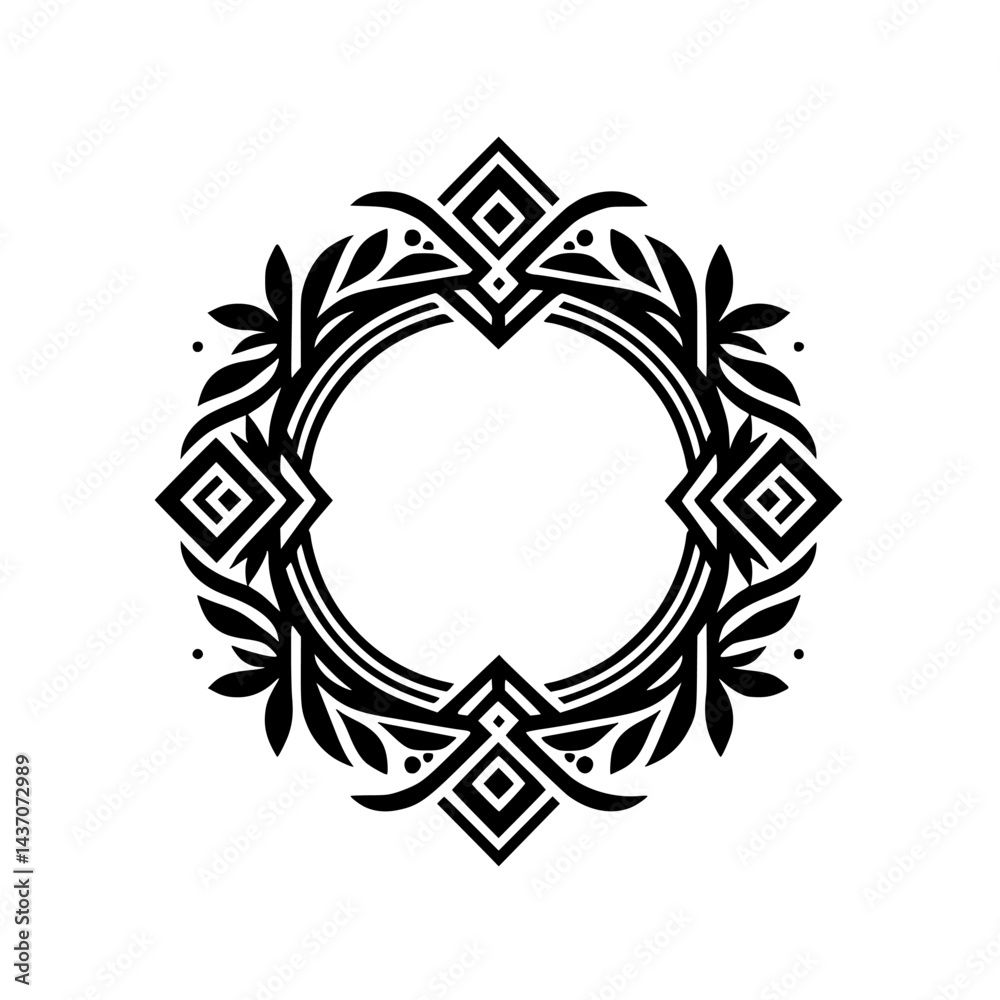 Obraz premium Elegant Black & White Ornamental Frame - Circle Design