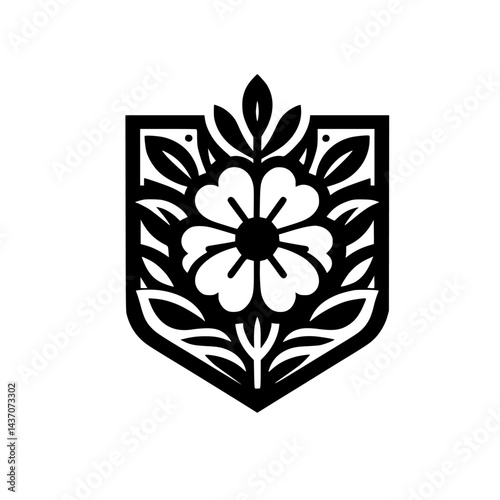 Elegant Floral Crest Design in Black and White