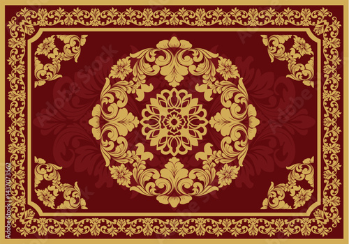 Elegant Red and Gold Damask Floral Pattern