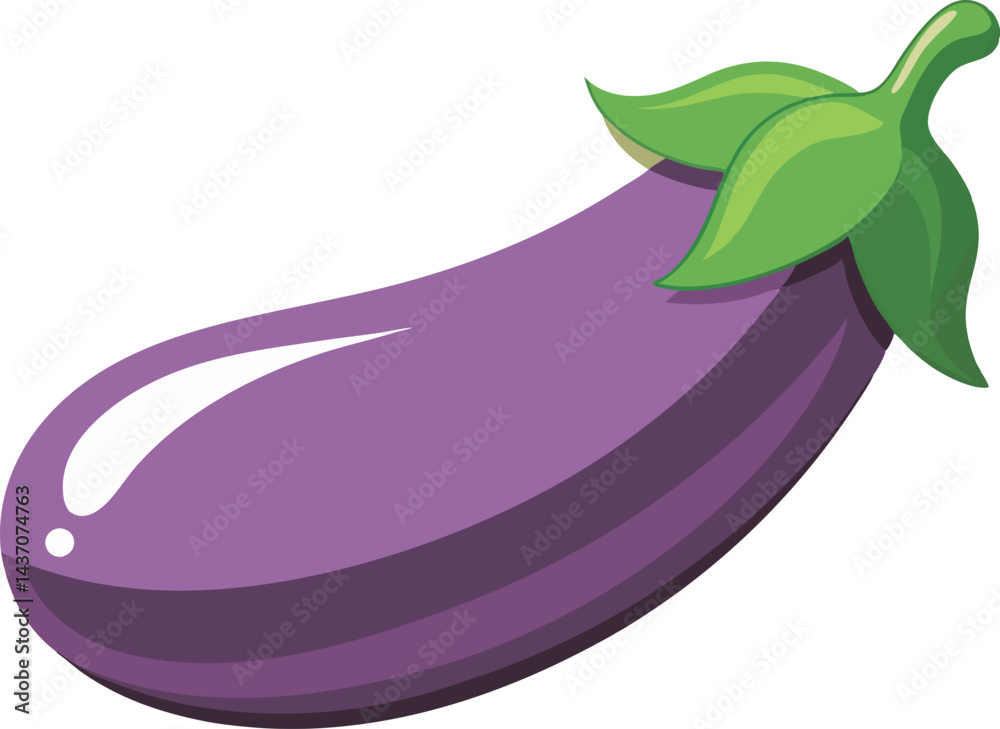 Fototapeta premium A vibrant, detailed vector art illustration of a fresh eggplant, showcasing its rich purple color and natural, organic texture beautifully.