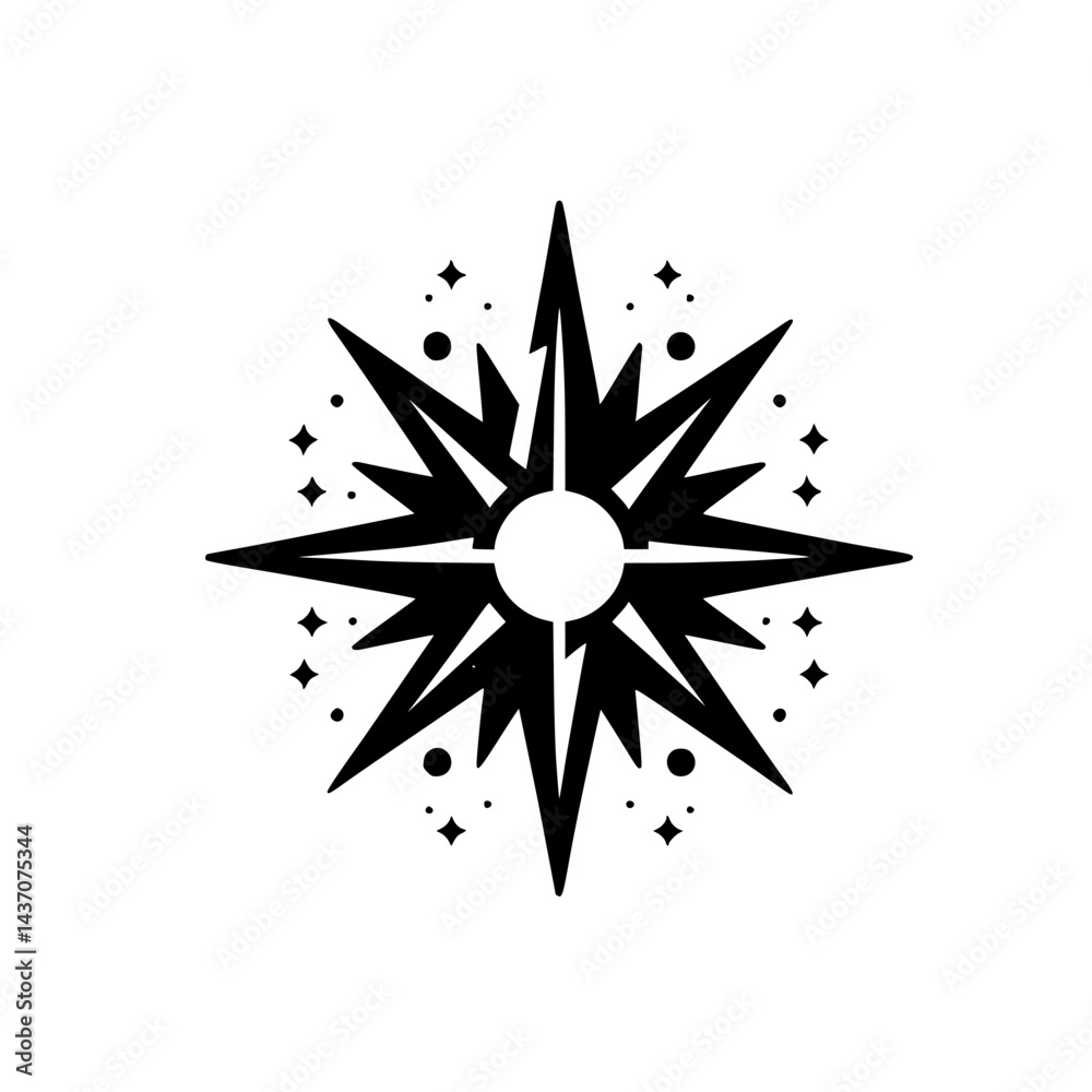 Obraz premium Vintage Starburst Logo Design - Black and White Illustration
