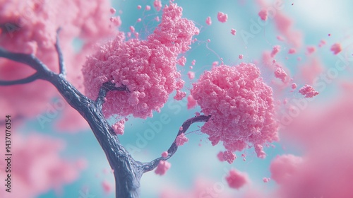 Pink blossoms dispersing, springtime tree, soft background, digital art, website design