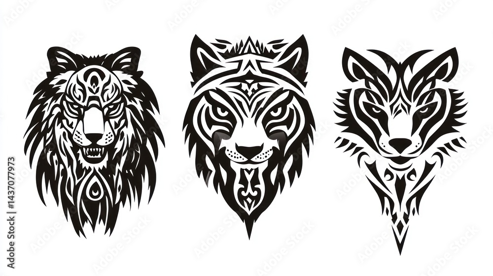 Obraz premium Tribal wolf tattoo designs; white background