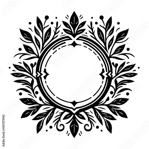 Elegant Botanical Circle Frame in Black and White
