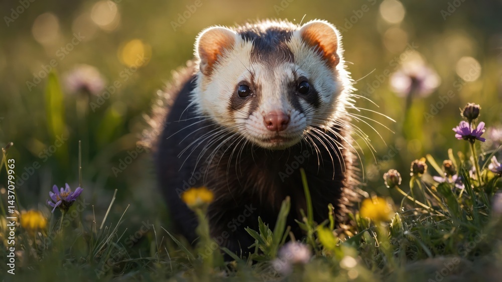 Cute Ferret in Meadow Looking at Camera Cute Ferret in Meadow Looking at Camera