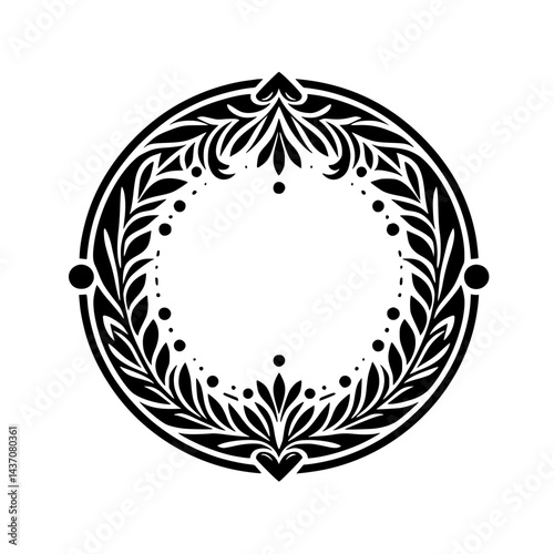 Elegant Floral Circle Frame in Black and White