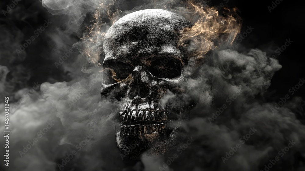 A Smoking Skull in the Dark on black background A Smoking Skull in the Dark on black background