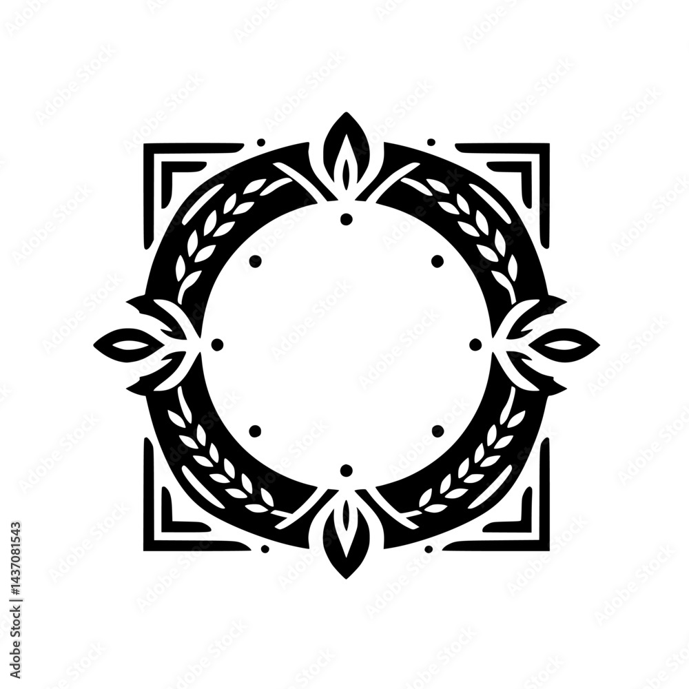 Fototapeta premium Black & White Ornamental Frame with Foliage - Vector Illustration