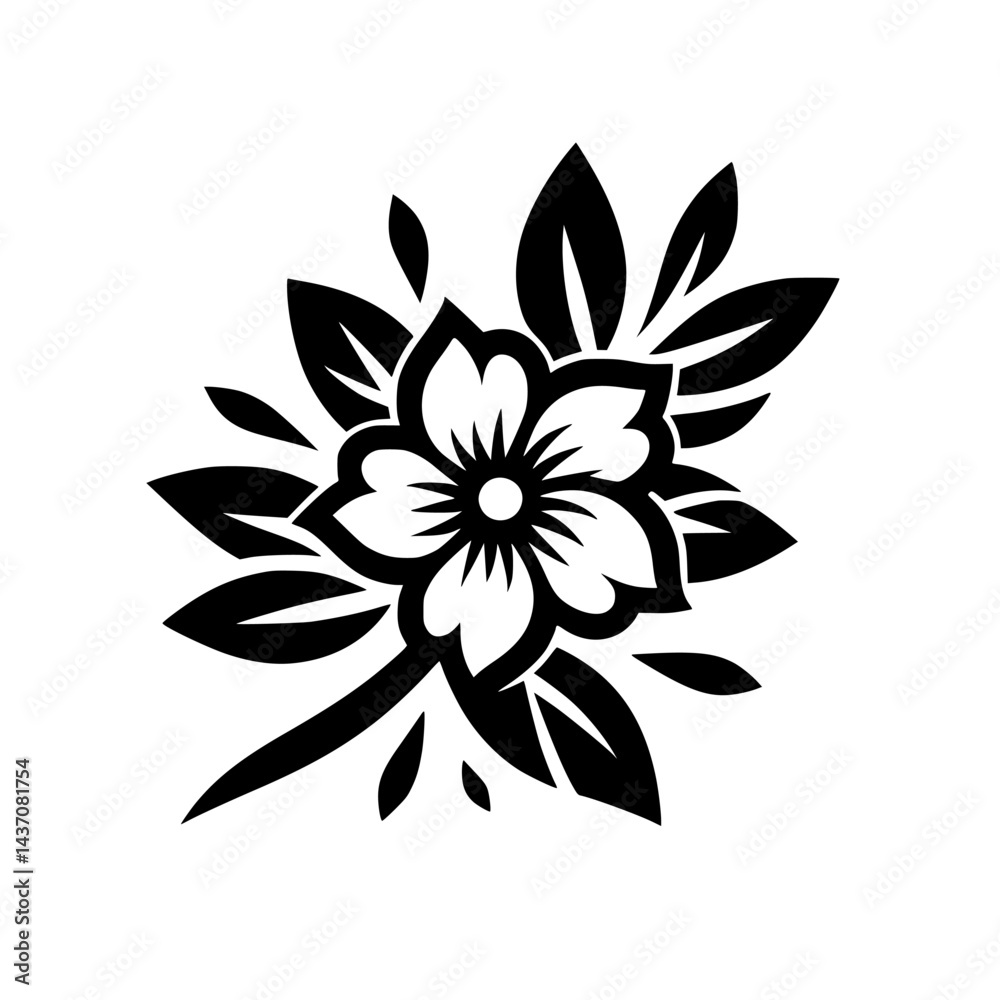 Fototapeta premium Black & White Floral Vector Illustration, Minimalist Design, Isolated
