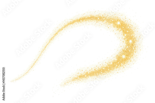 Golden sparkling trail forming a curved swoosh with shimmering glitter and glowing highlights.