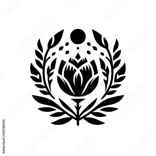 Wallpaper Mural Elegant Black & White Floral Crest: Minimalist Design for Branding Torontodigital.ca