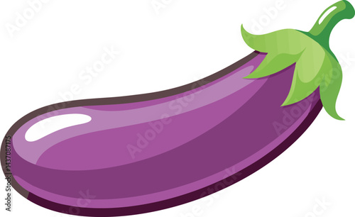 A vibrant vector art illustration featuring a fresh, glossy eggplant with rich purple tones and green stem, perfect for culinary designs.