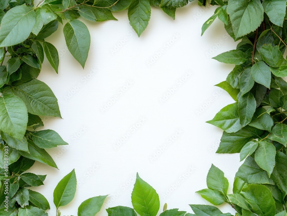 Naklejka premium Fresh leaves frame on white background