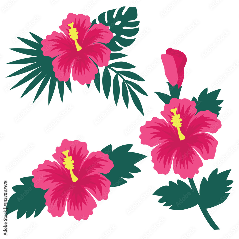 Obraz premium Hibiscus flower vector cartoon illustration