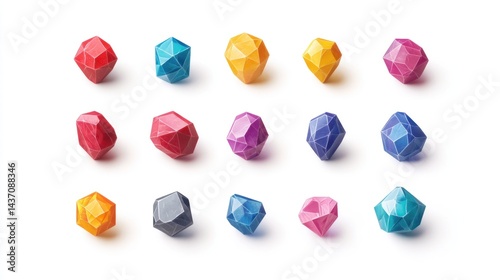 Colorful gemstones collection, isolated background, game asset photo