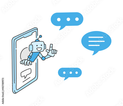 スマホからロボットが話しかけるイラスト　ベクター
