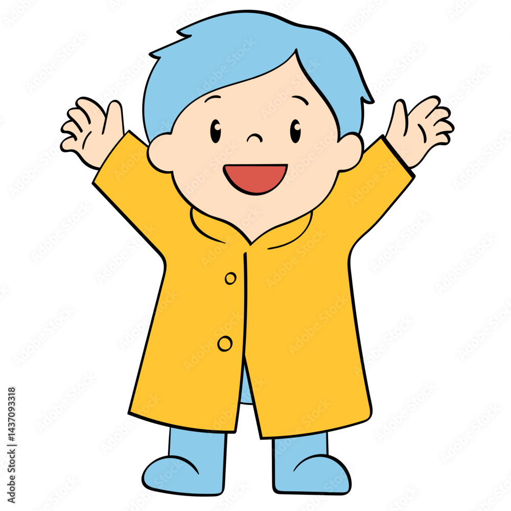 kid in raincoat crying hands on head doodle illustration kid in raincoat crying hands on head doodle illustration
