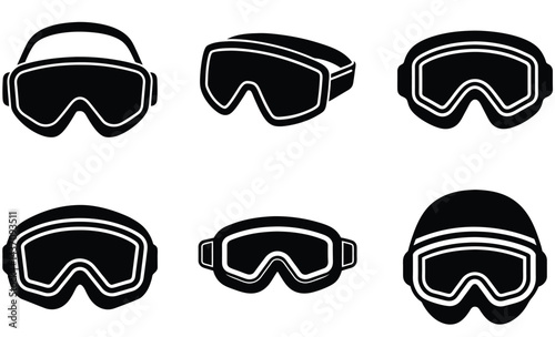 Ski Goggle Sunglasses Vector Silhouette Collection: Winter Sports Eyewear Icons