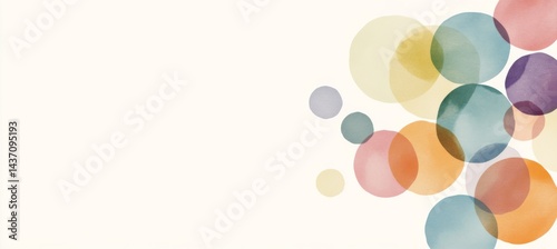  colorful circles in soft tones on the right side of a white background. 