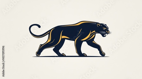 Black panther walking, isolated, minimalist background, graphic design element photo