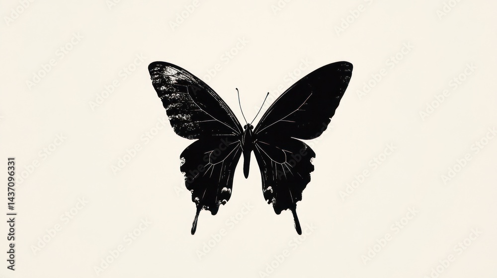 Fototapeta premium Black butterfly, studio shot, neutral background, design element