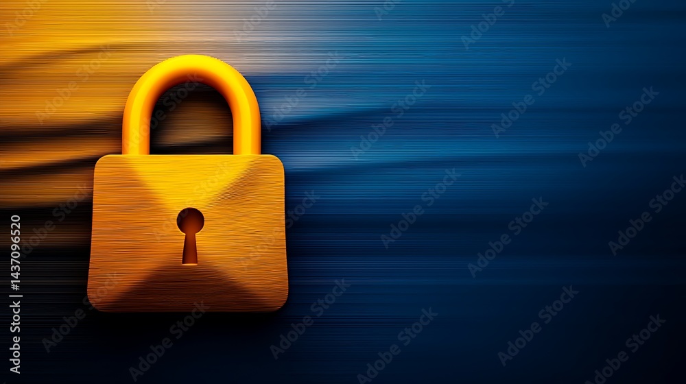 Fototapeta premium Vibrant digital image of a golden padlock symbolizing security against a blue and orange background