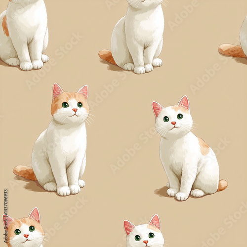 cat seamless pattern light orange background