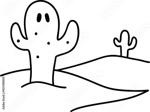 whimsical western scene featuring ghostly cactus in desert landscape, perfect for Halloween vibes
