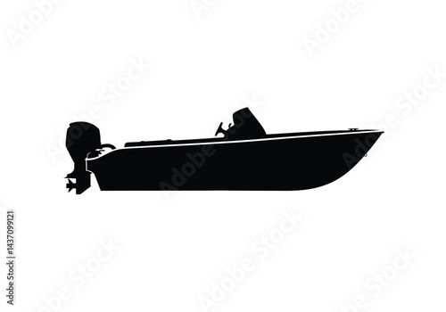Motor boat silhouette. This image shows a black silhouette of a motorboat with an outboard engine, highlighting the sleek and modern design of the watercraft. Vector clipart illustration design.