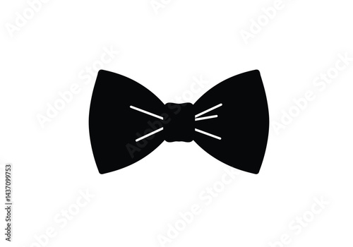 Bow tie silhouette. This image shows a black bow tie with white lines indicating the folds and creases, representing a stylish and elegant neck accessory. Vector clipart illustration design.
