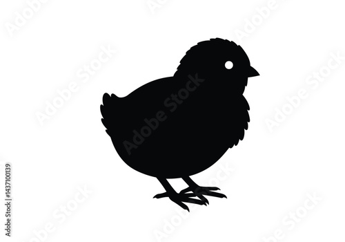 Easter chick silhouette. This image shows a black silhouette of a baby chick, also known as a hatchling or newborn bird, standing with its legs and feet visible. Vector clipart illustration design.