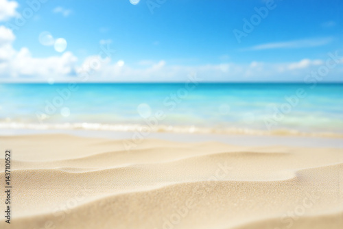beach scene with a blue sky and white sand
