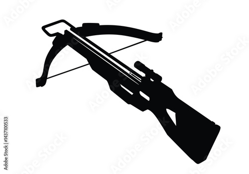 Crossbow silhouette. This image shows a crossbow, also known as a bowgun, in a black silhouette style. Vector clipart illustration design.