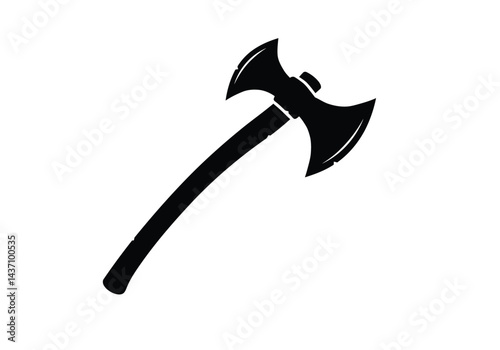 Battle axe silhouette. This image shows a black silhouette of a battle axe, also known as a war axe or combat axe, featuring a sharp blade and sturdy handle. Vector clipart illustration design.