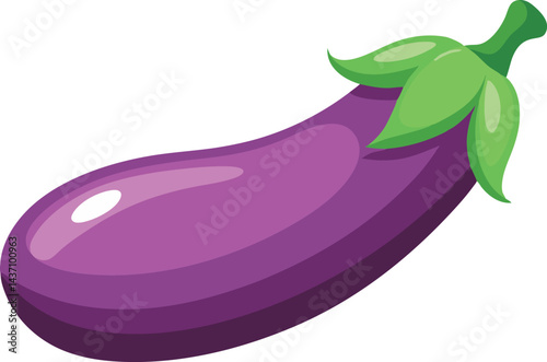 A vibrant vector art illustration featuring a fresh, ripe eggplant with rich purple hues and green stem, perfect for culinary-themed designs