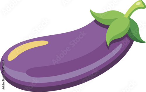 A vibrant vector art illustration featuring a fresh, ripe eggplant with rich purple hues and green stem, perfect for culinary-themed designs