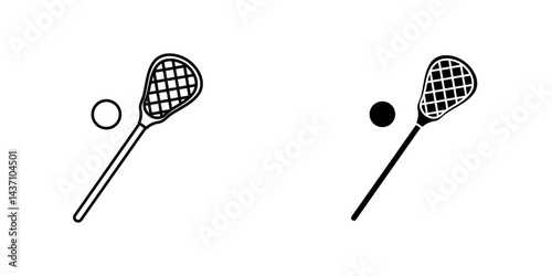 Lacrosse stick ball flat simple vector icons illustration set.