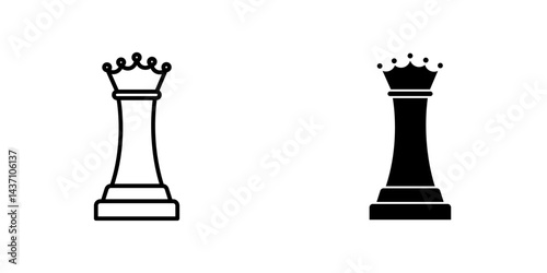 Chess queen flat simple vector icons illustration set.