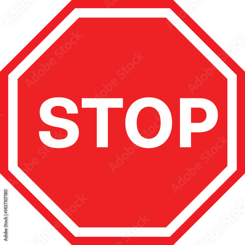Red Stop Sign Icon with Text – Flat Icon for Apps and Websites
