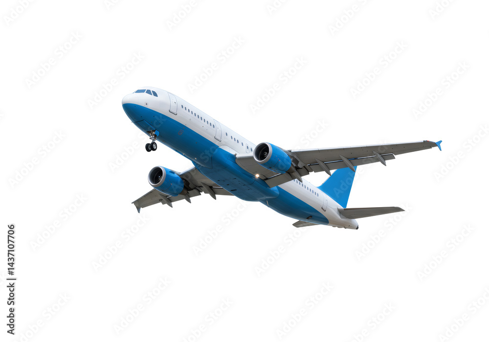 青と白の旅客機が黒い背景で上昇する姿 航空輸送のコンセプト 航空機の翼と機体の詳細 青と白の旅客機が黒い背景で上昇する姿 航空輸送のコンセプト 航空機の翼と機体の詳細