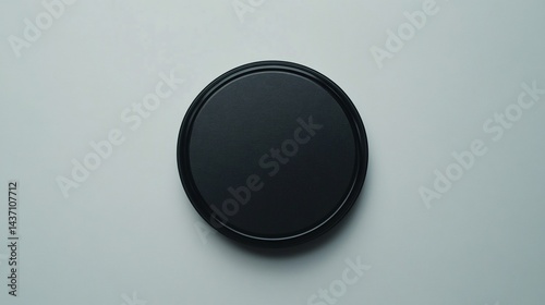 Black lens cap on white background, minimalist product shot, advertising