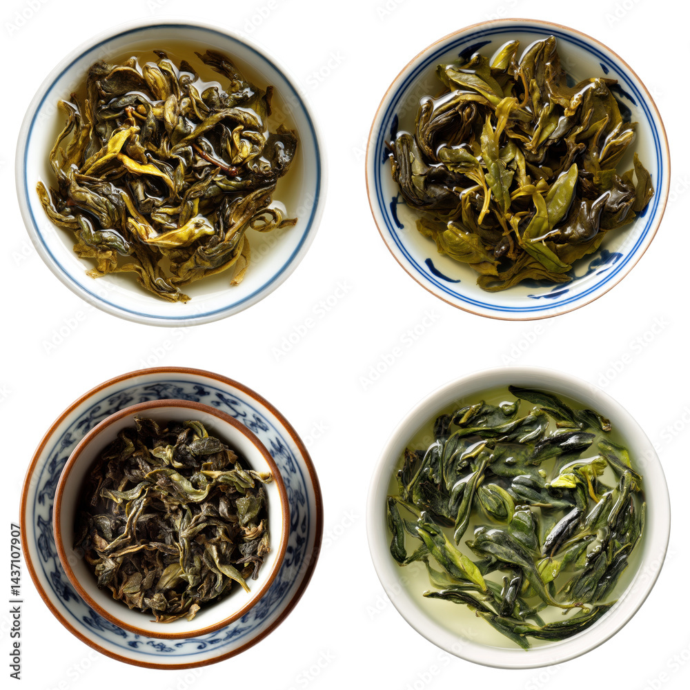 Fototapeta premium Porcelain Gaiwan Steaming Jasmine Tea - Top View