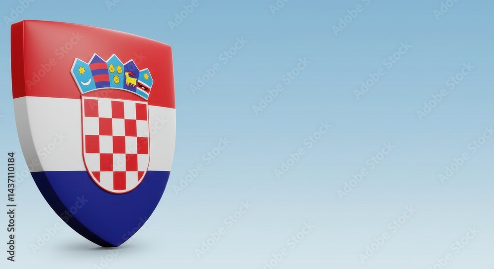 Naklejka premium 3D Render of Croatian Coat of Arms on a Shield Against a Light Blue Background