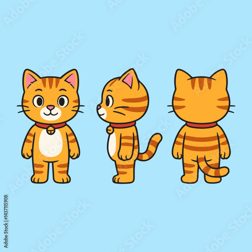 vector cartoon of cute chibi orange cat sport mascot front side back view