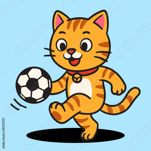 vector cartoon of cute chibi orange cat sport mascot football