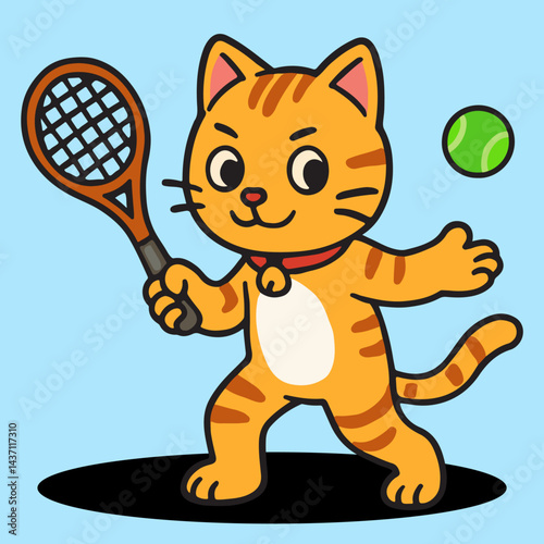 vector cartoon of cute chibi orange cat sport mascot tennis