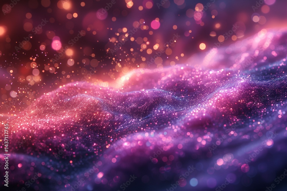 Fototapeta premium 2D purple glitter plane with varied reflective particles forming luminous festive surface pattern. Celebration texture concept