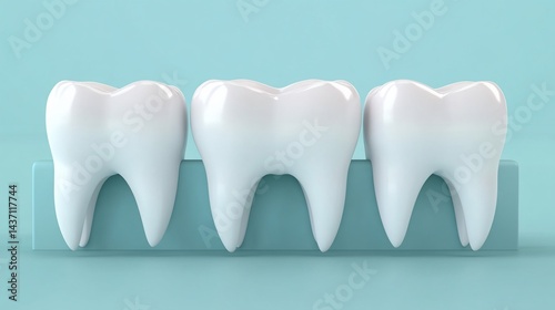 Three healthy teeth on a light teal background